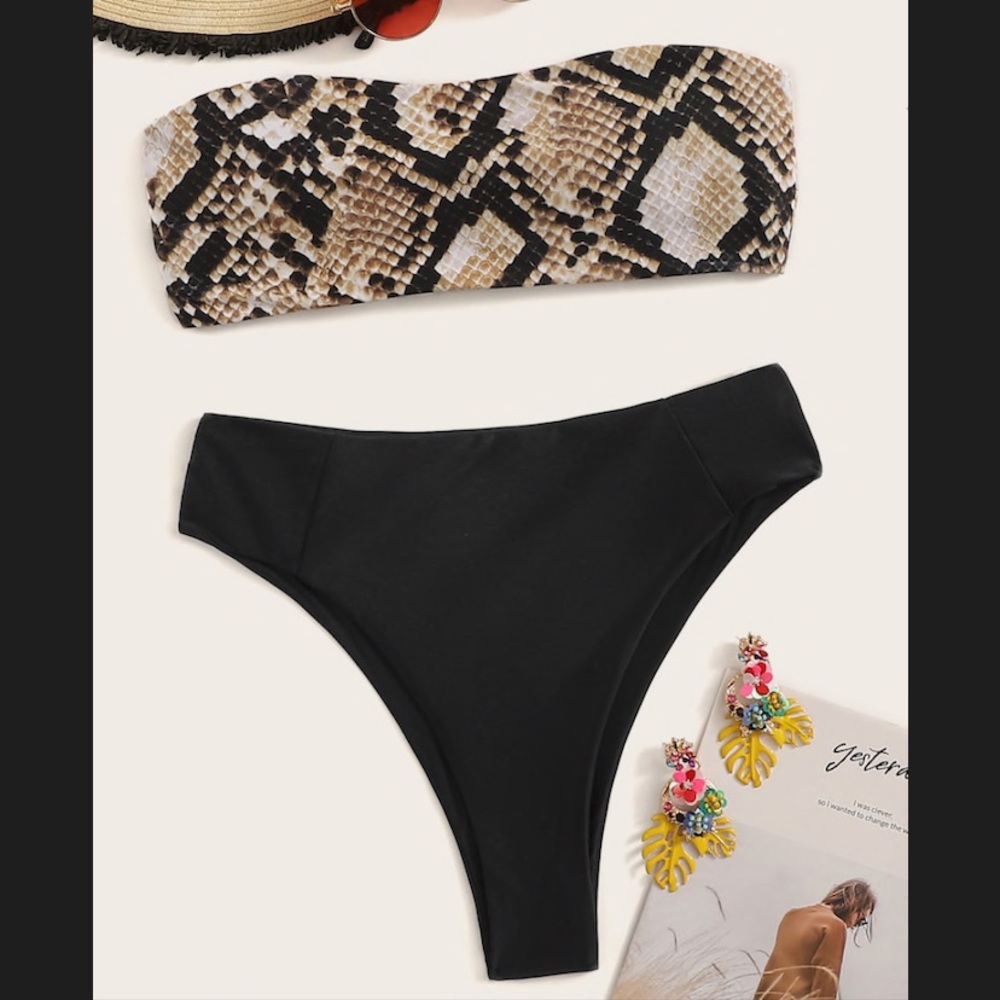 Snakeskin Bandeau and High Waist Bikini